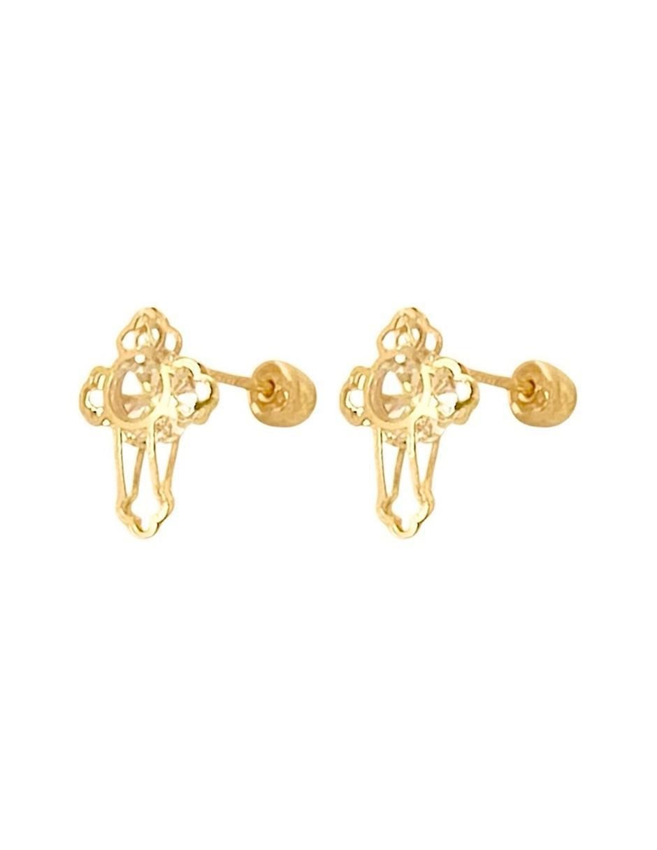 Broqueles de cruz de oro con acabado brillante zirconia 4