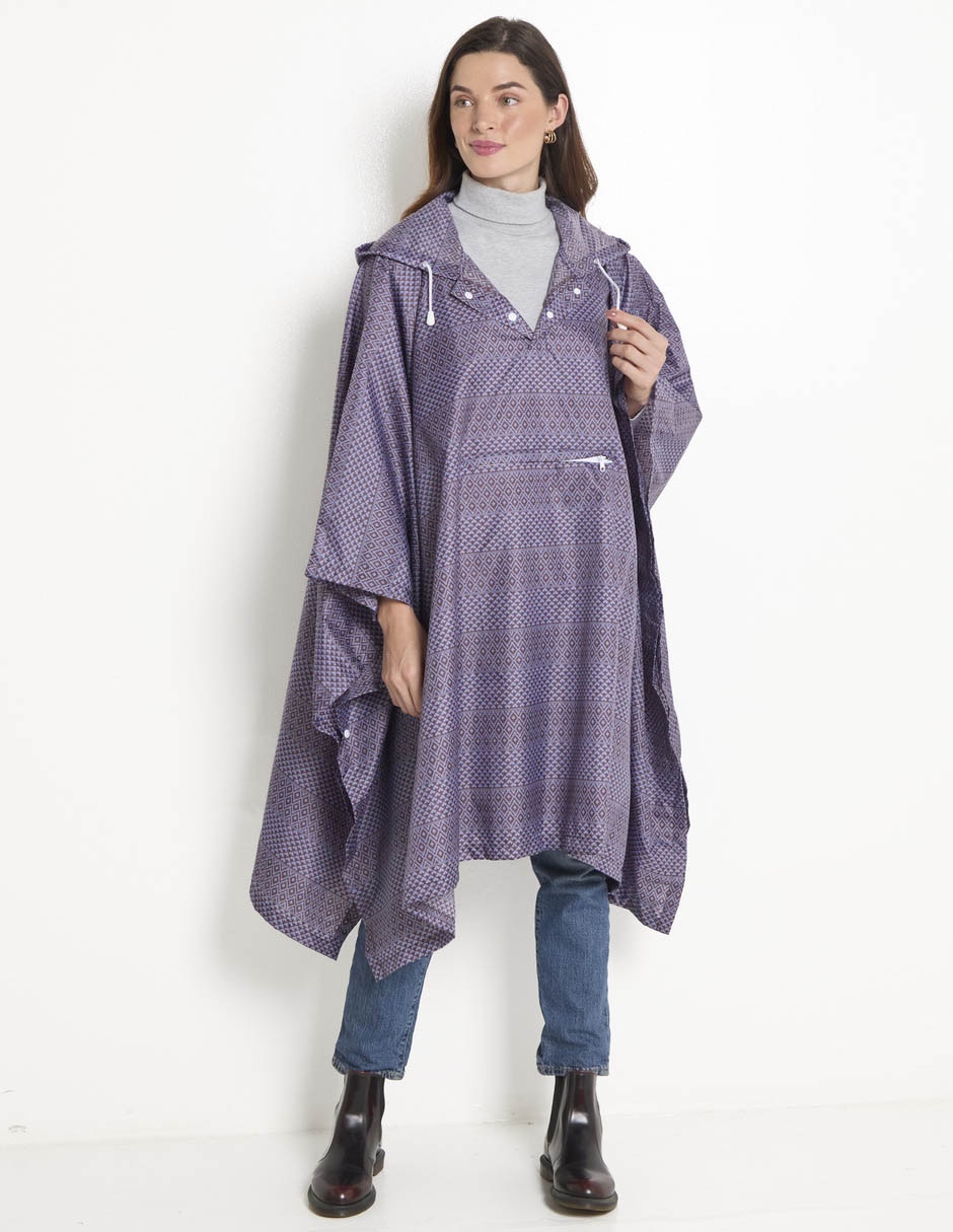 Impermebale estampado étnico con capucha para mujer Impermebale estampado étnico con capucha para mujer