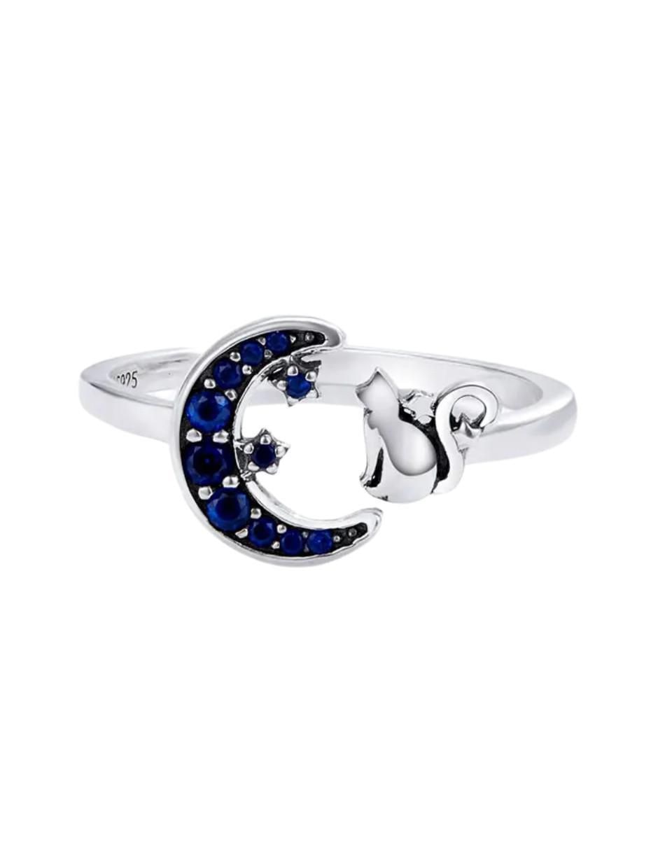 Anillo de luna Pets P 925 de plata circonita pavé
