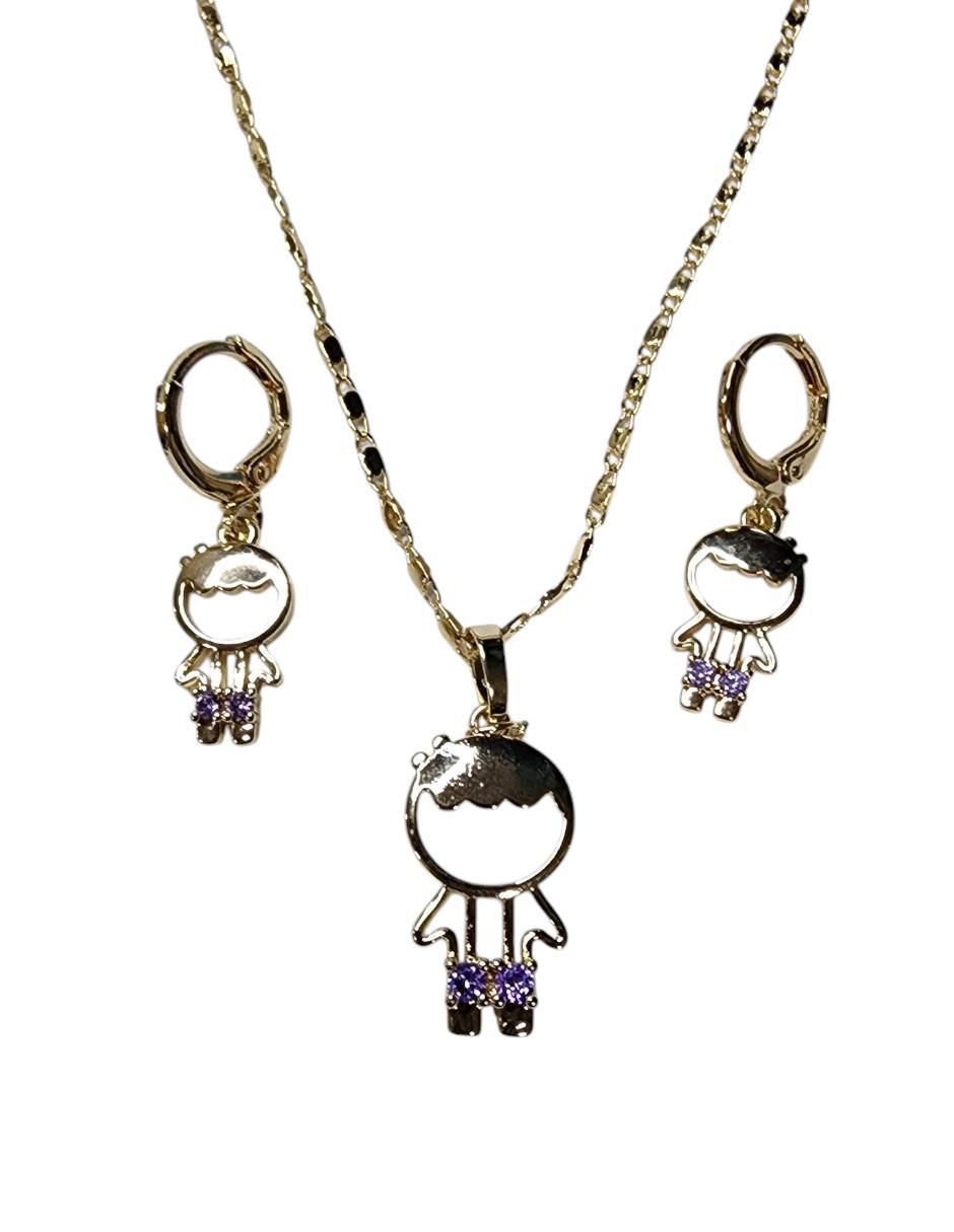 Set de collar y aretes Family de oro vermeil 14 K zirconia