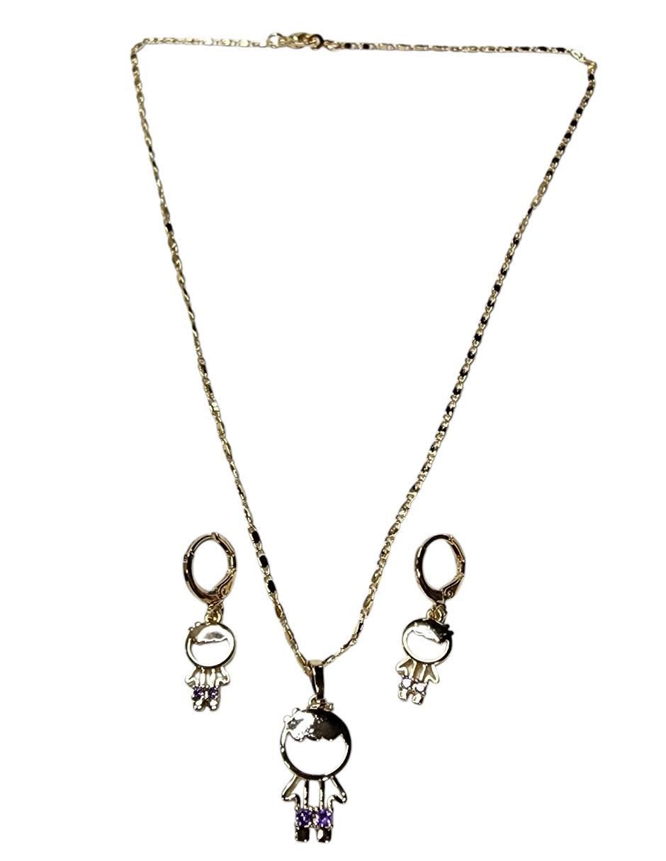 Set de collar y aretes Family de oro vermeil 14 K zirconia 2