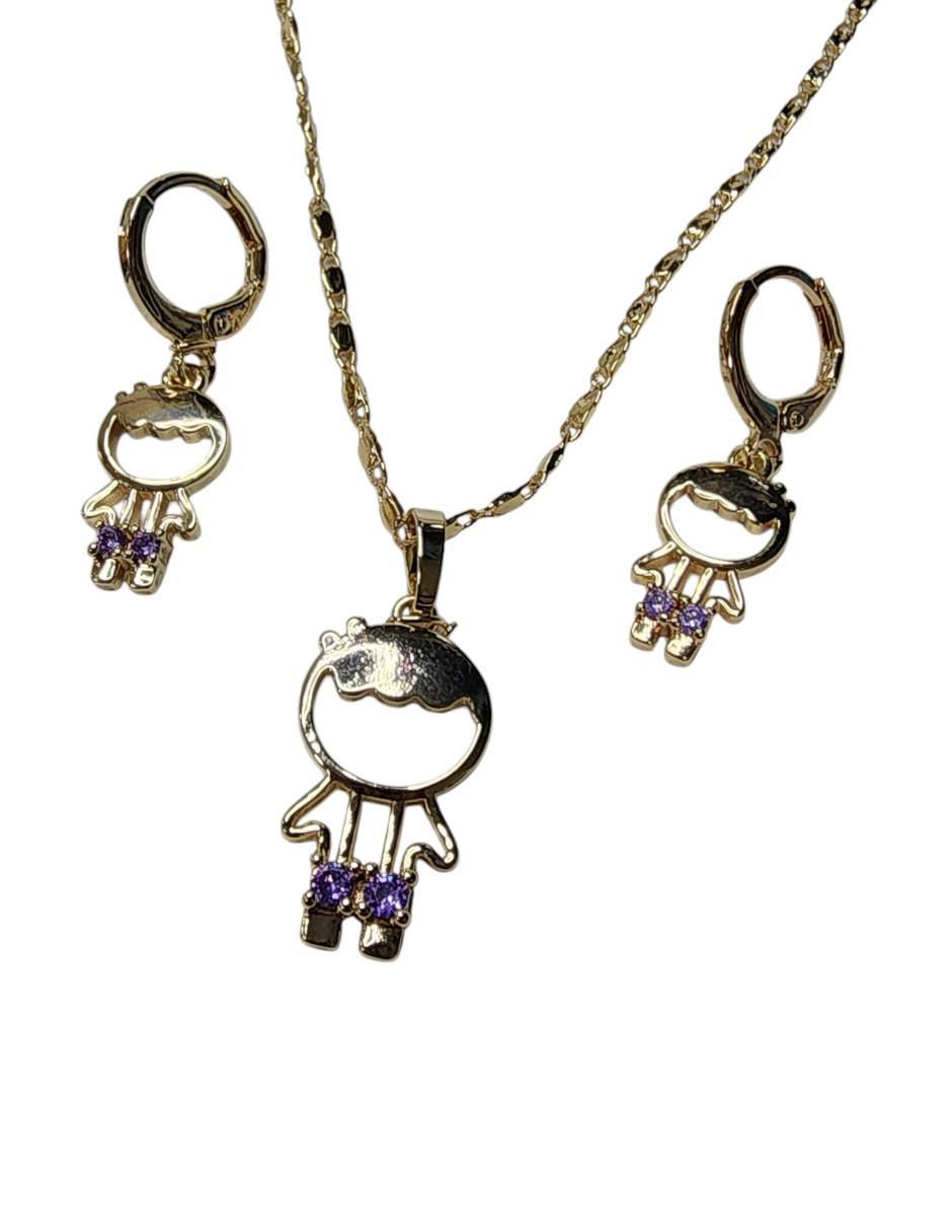 Set de collar y aretes Family de oro vermeil 14 K zirconia 3