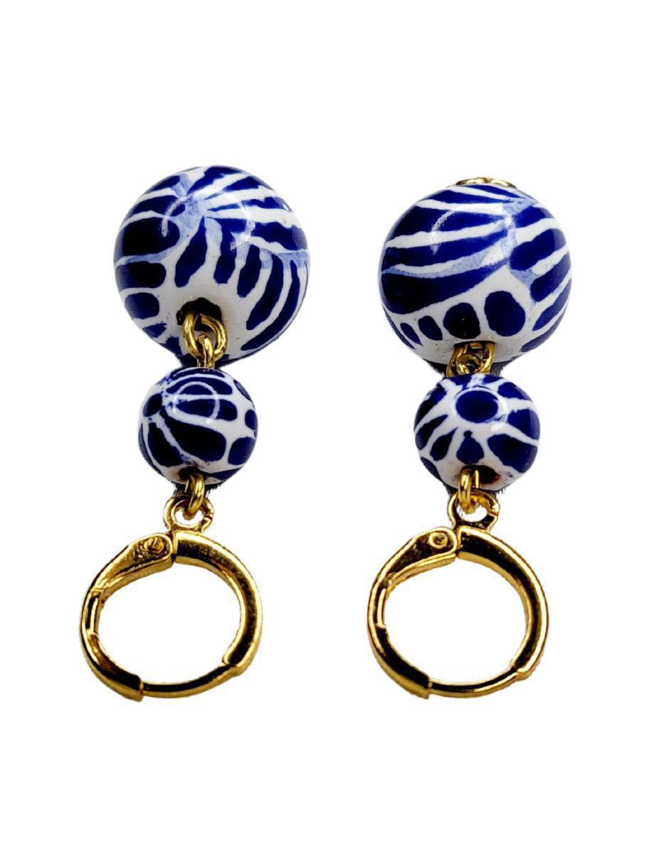 Aretes redondos Talavera con acabado chapa de oro 4