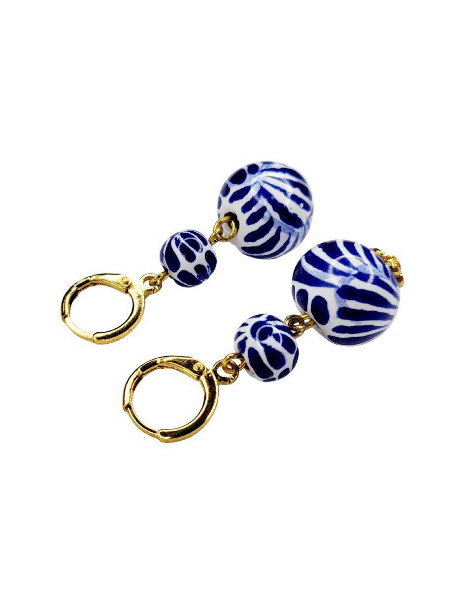 Aretes redondos Talavera con acabado chapa de oro 5