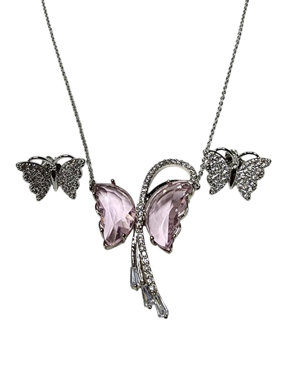 Aretes y collar de mariposa zirconia