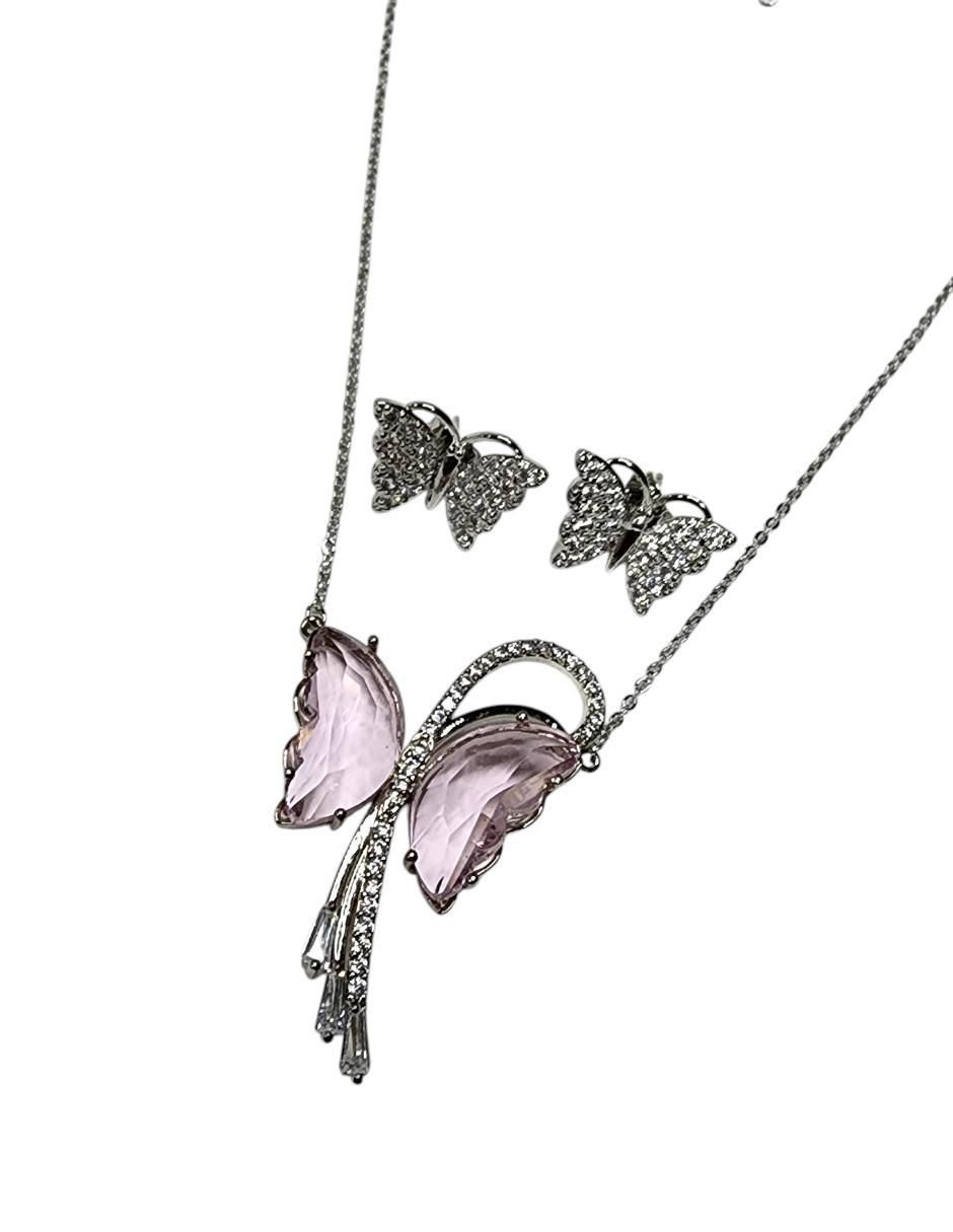 Aretes y collar de mariposa zirconia 2