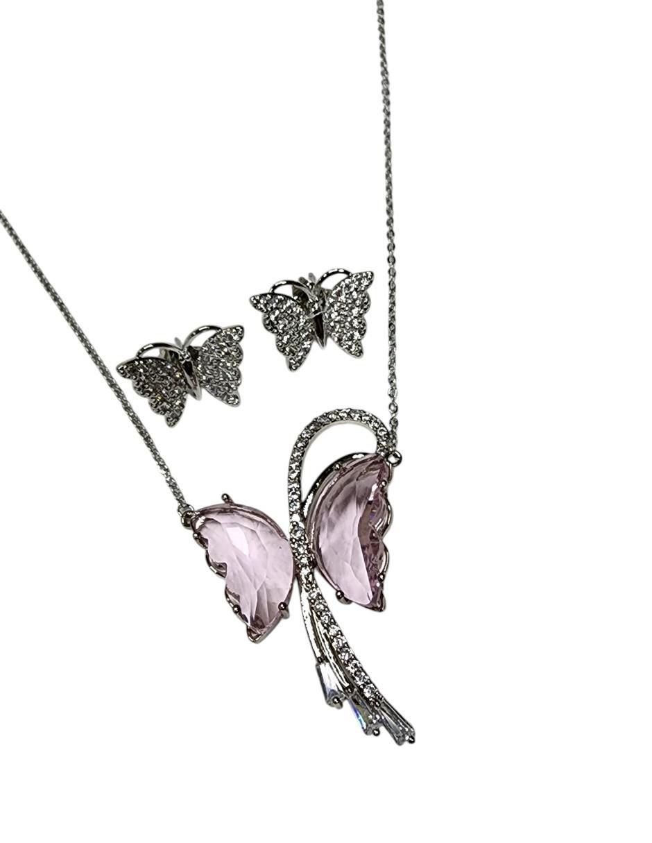 Aretes y collar de mariposa zirconia 3