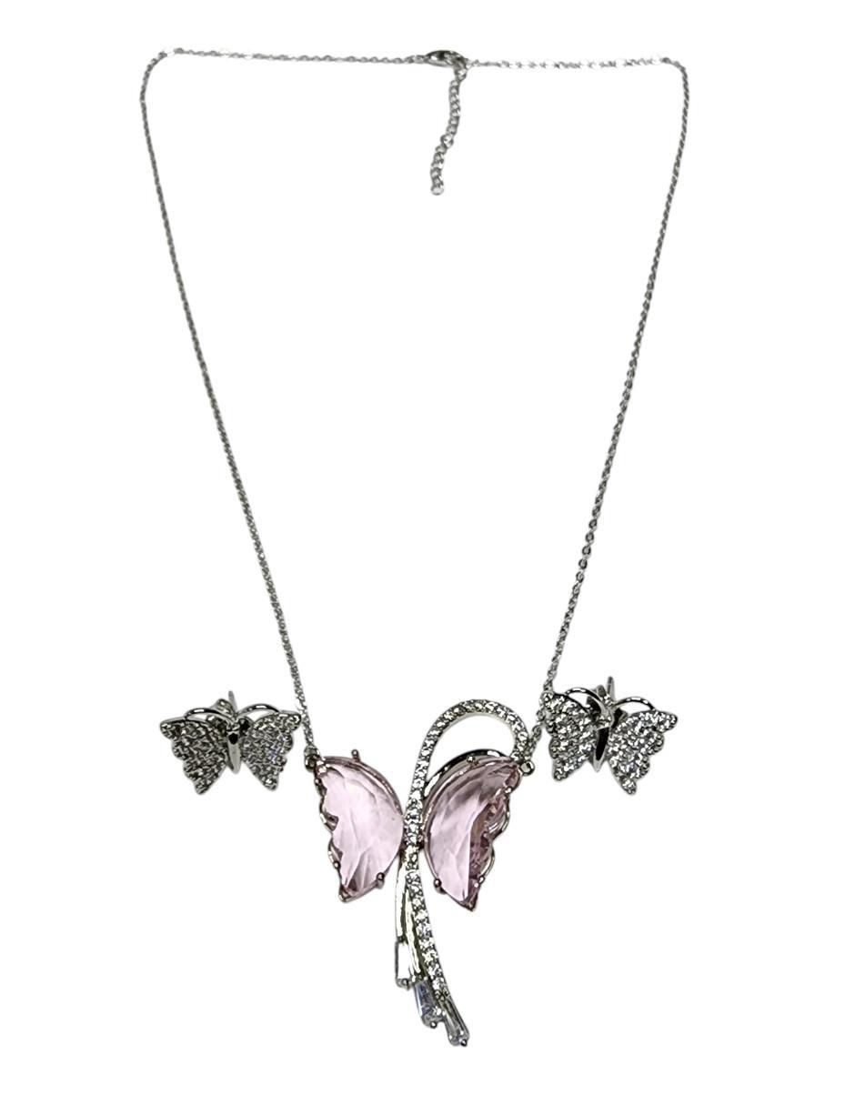 Aretes y collar de mariposa zirconia 4