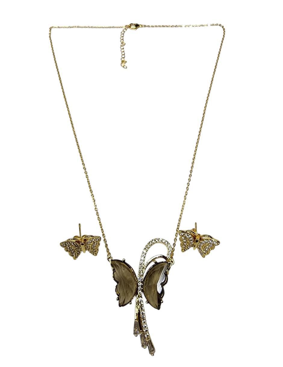 Aretes y collar de mariposa zirconia 4