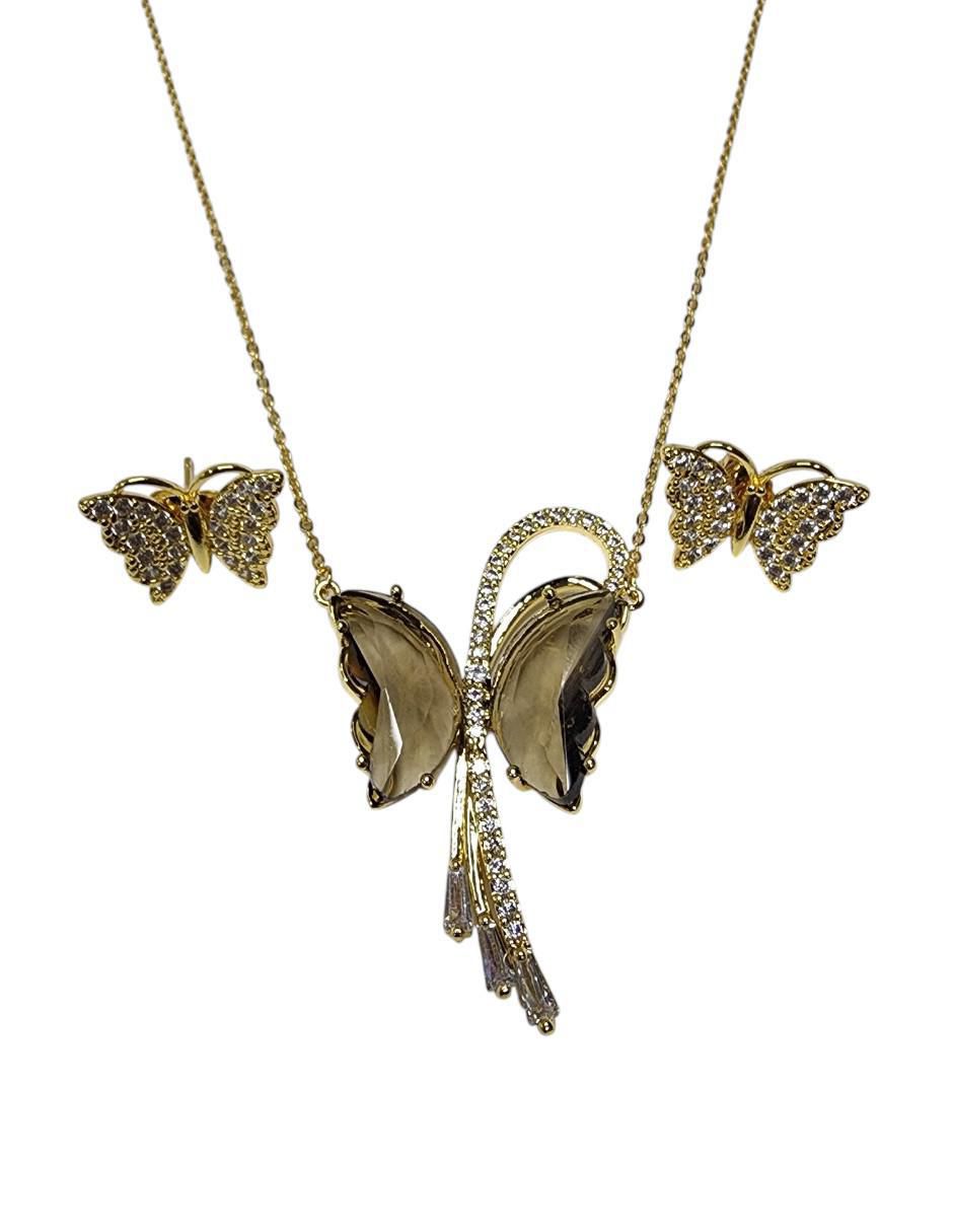Aretes y collar de mariposa zirconia 5