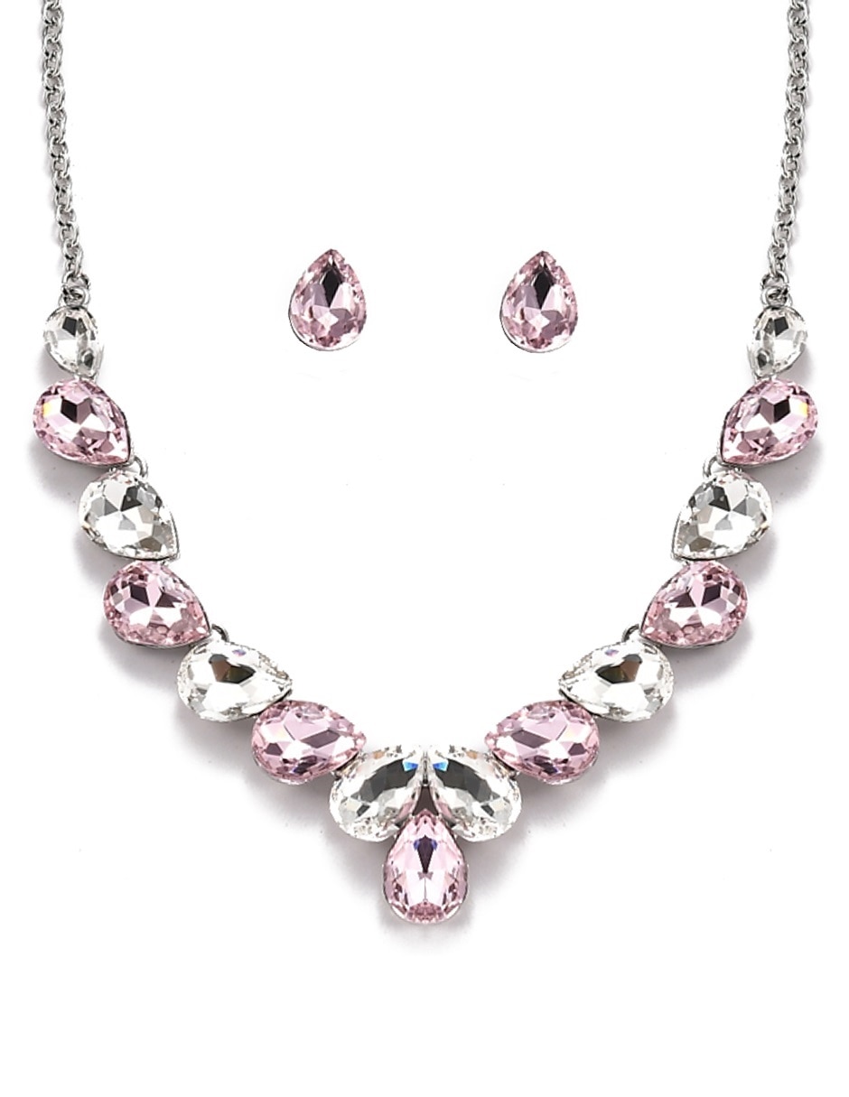 Aretes y collar de gota de metal cristal 1