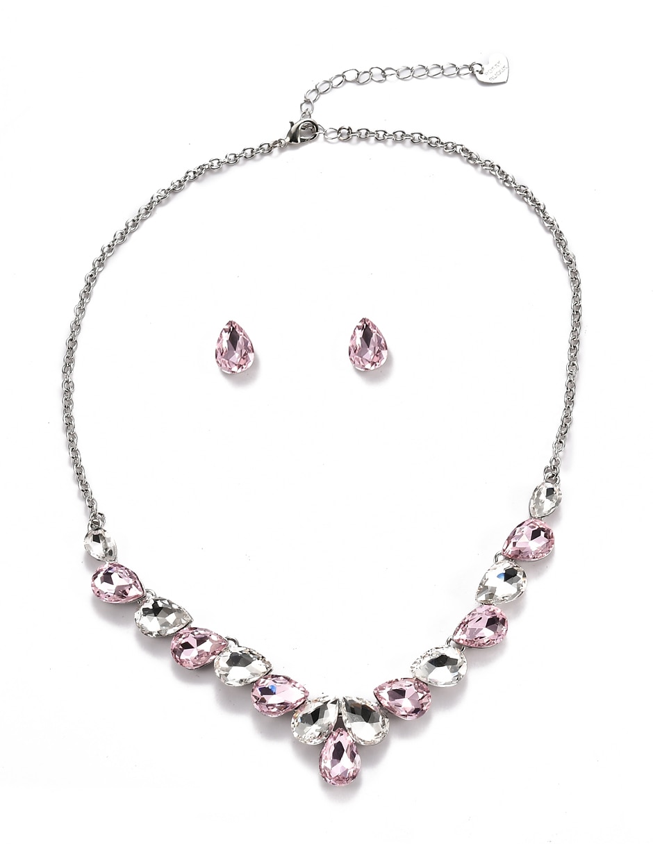 Aretes y collar de gota de metal cristal 5