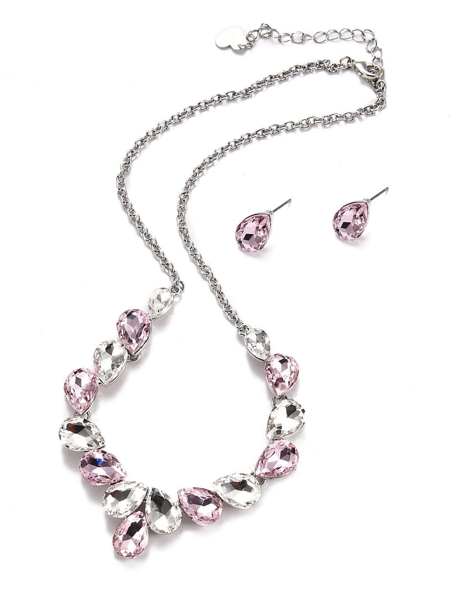 Aretes y collar de gota de metal cristal 6