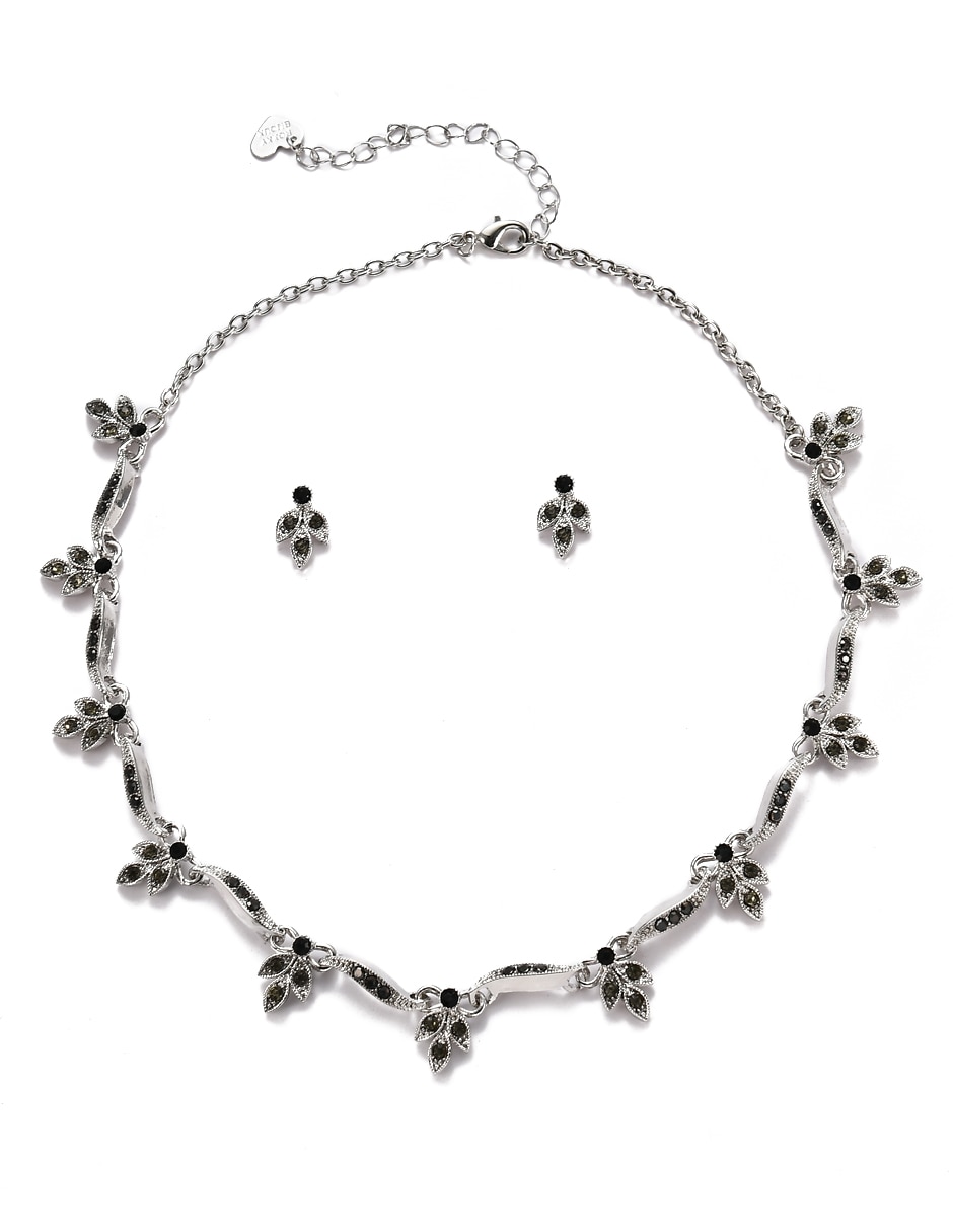 Aretes y collar de metal cristal 5