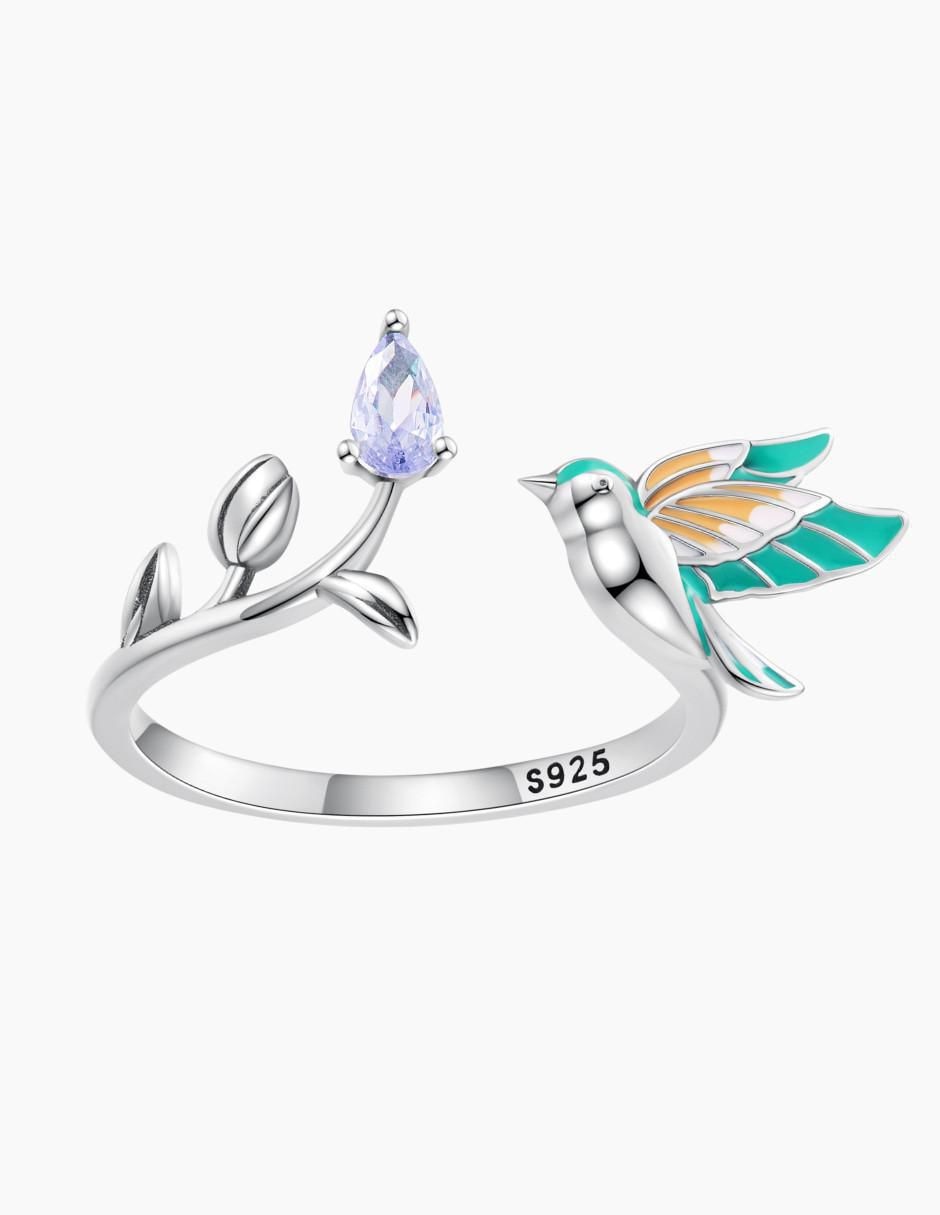 Anillo de colibrí Naturaleza P 925 de plata circonita pulido