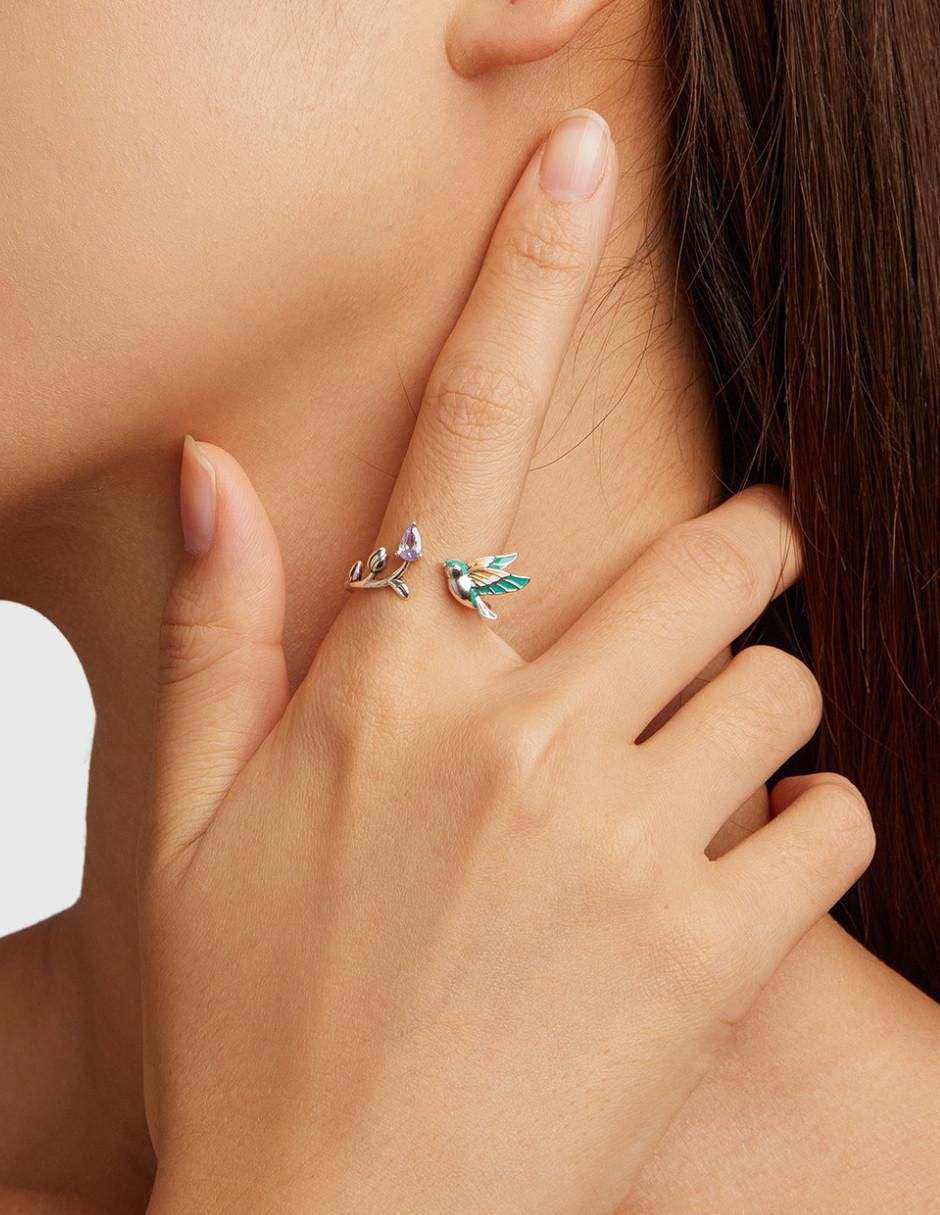 Anillo de colibrí Naturaleza P 925 de plata circonita pulido 2