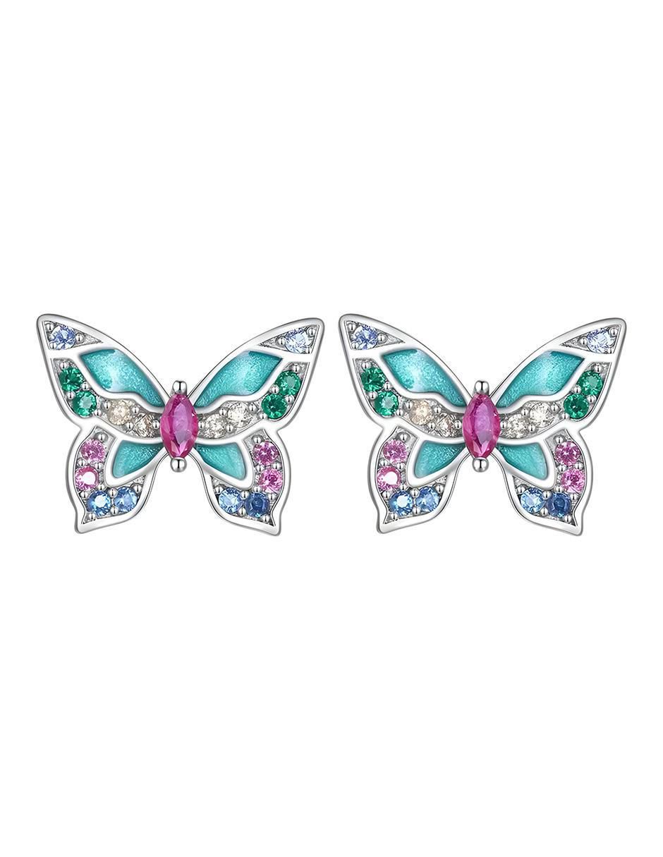 Broqueles de mariposa de plata P 925 con acabado baño rodio zirconia 1