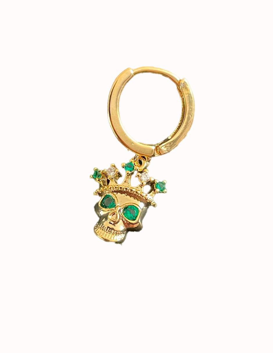 Set de aretes de calavera Skull-Green con acabado pulido zirconia cúbica 2