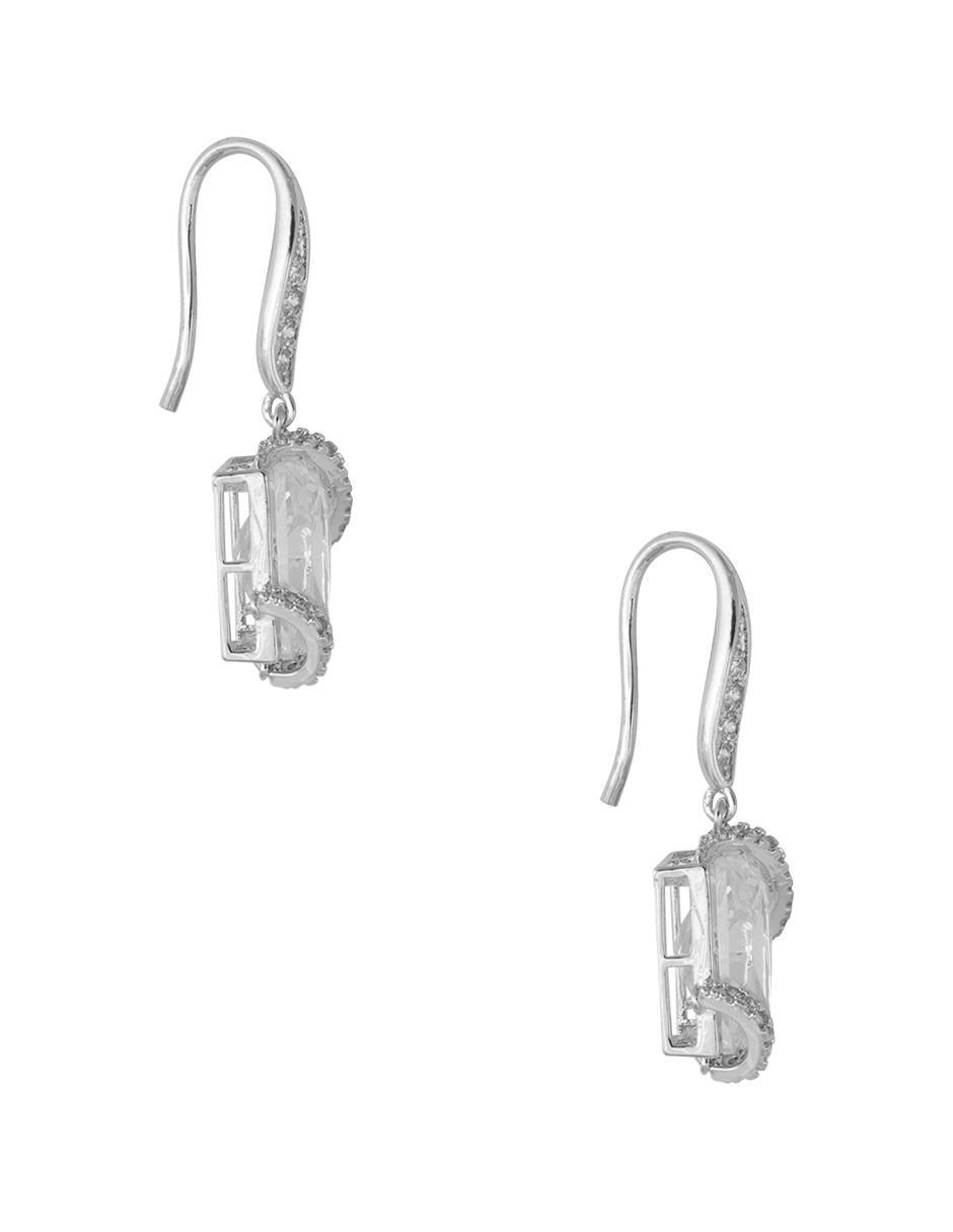 Aretes largos con acabado baño rodio cristal 3