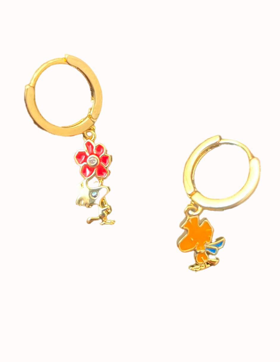 Set de aretes Snoopy Dibujo Animado con acabado texturizado zirconia cúbica 3