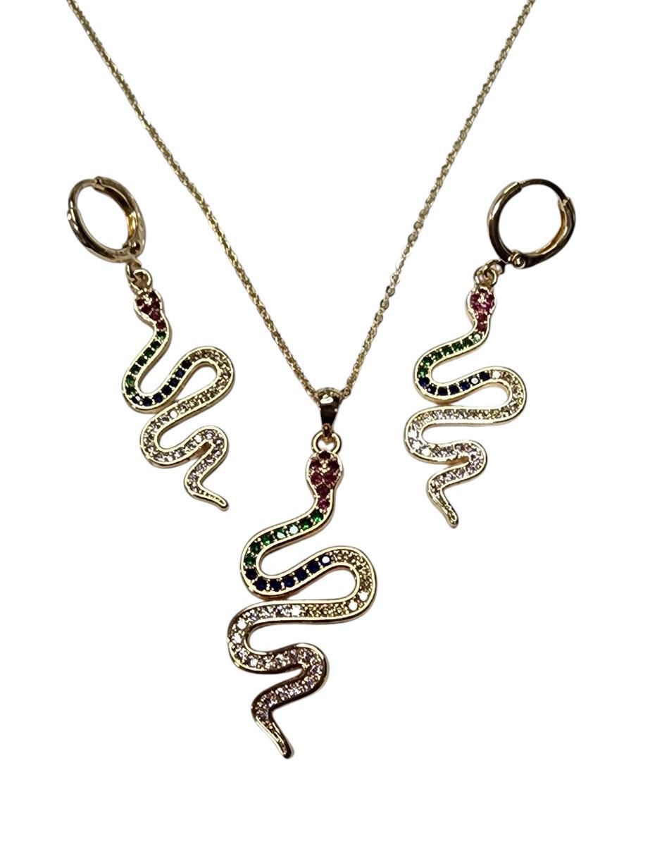 Set aretes y collar de serpiente zirconia