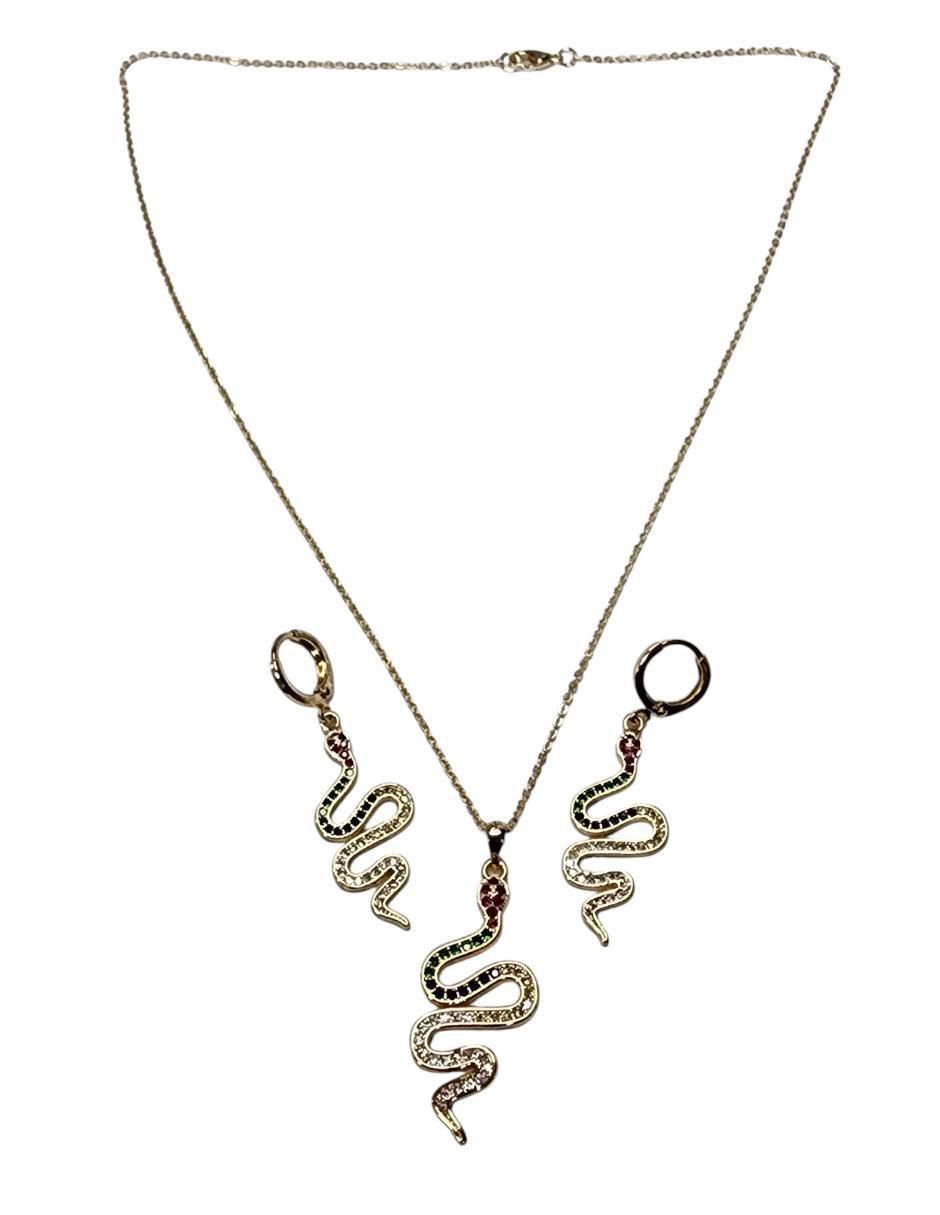Set aretes y collar de serpiente zirconia 2