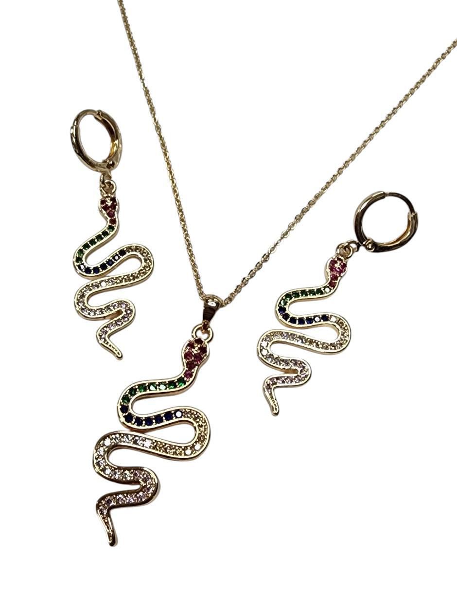 Set aretes y collar de serpiente zirconia 3