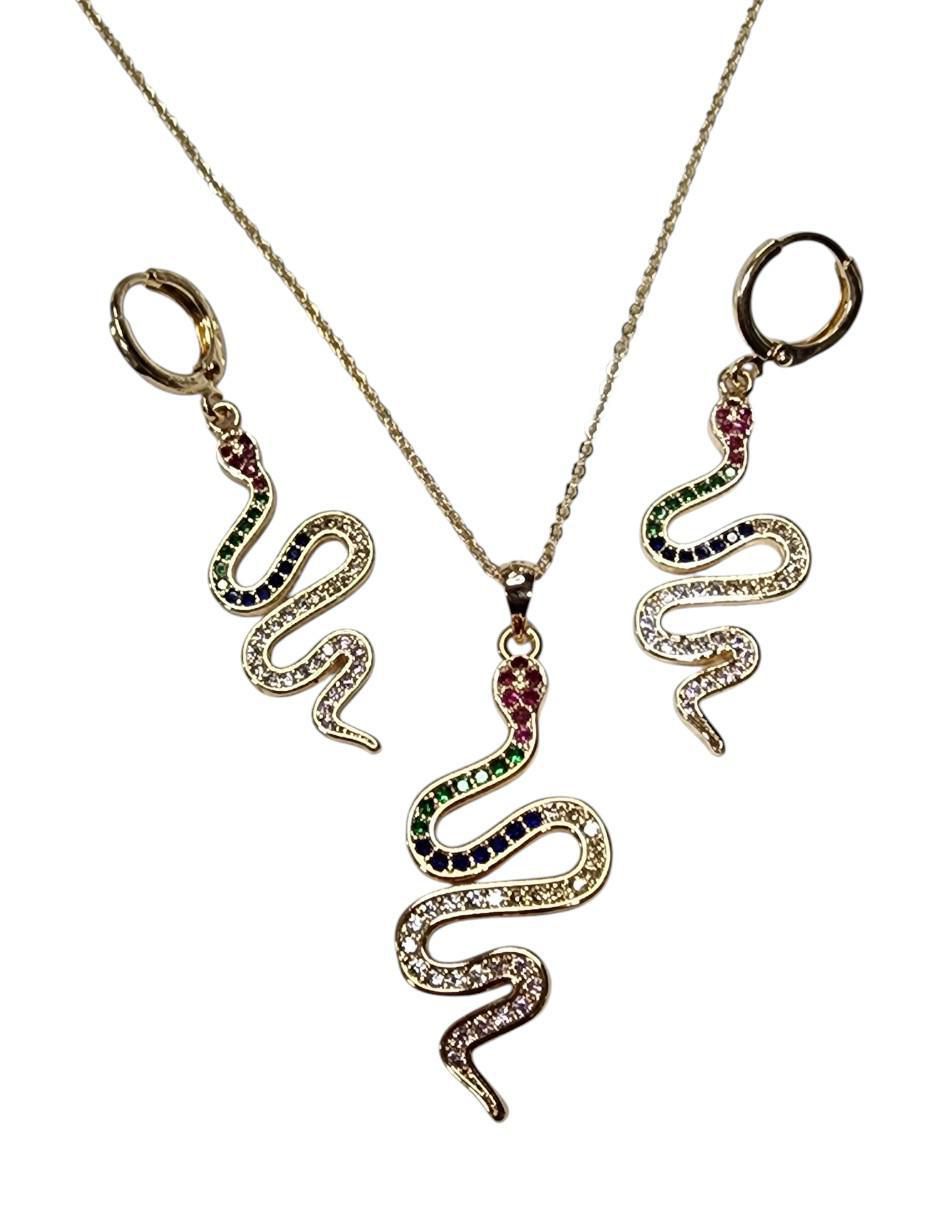 Set aretes y collar de serpiente zirconia 4