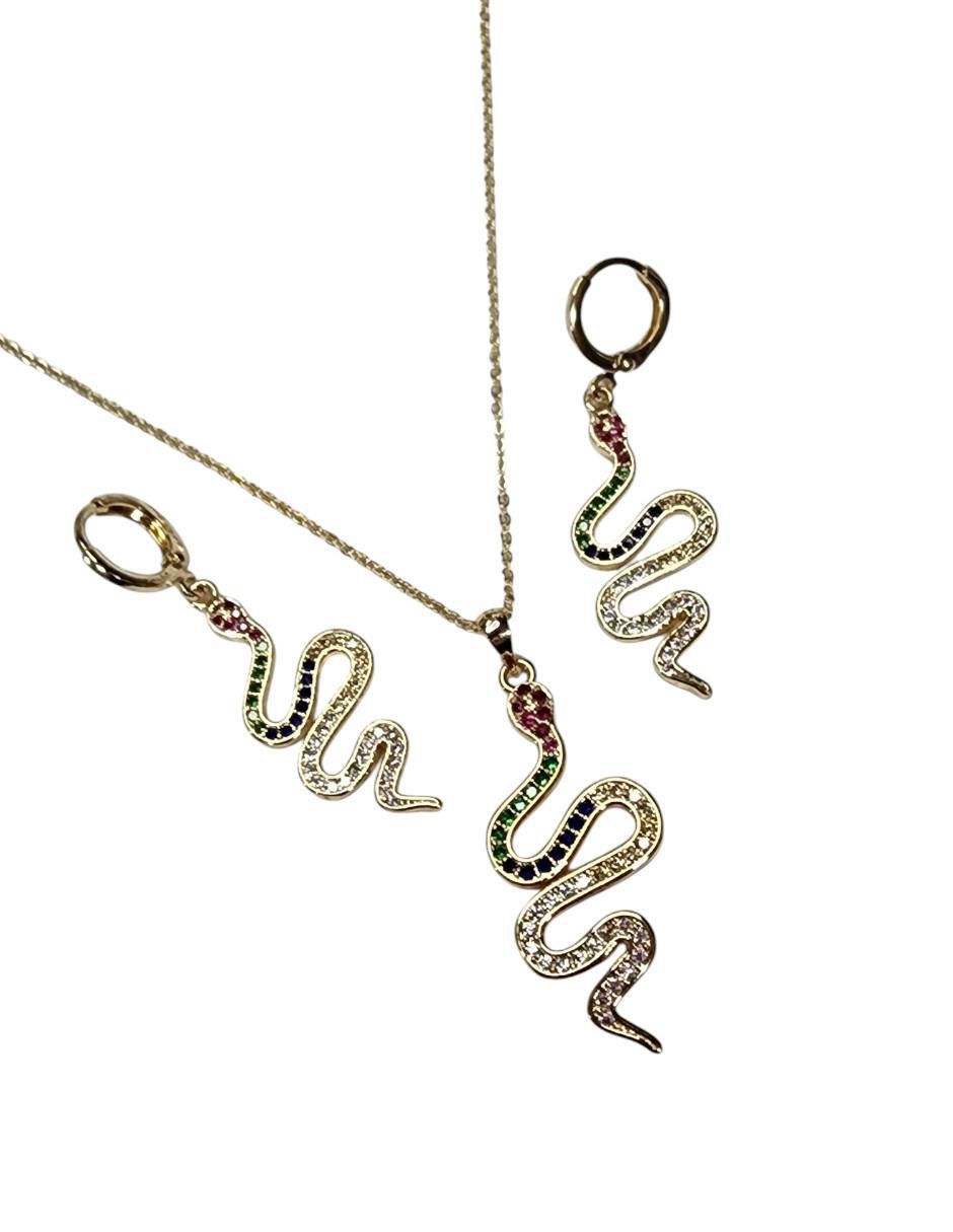 Set aretes y collar de serpiente zirconia 5