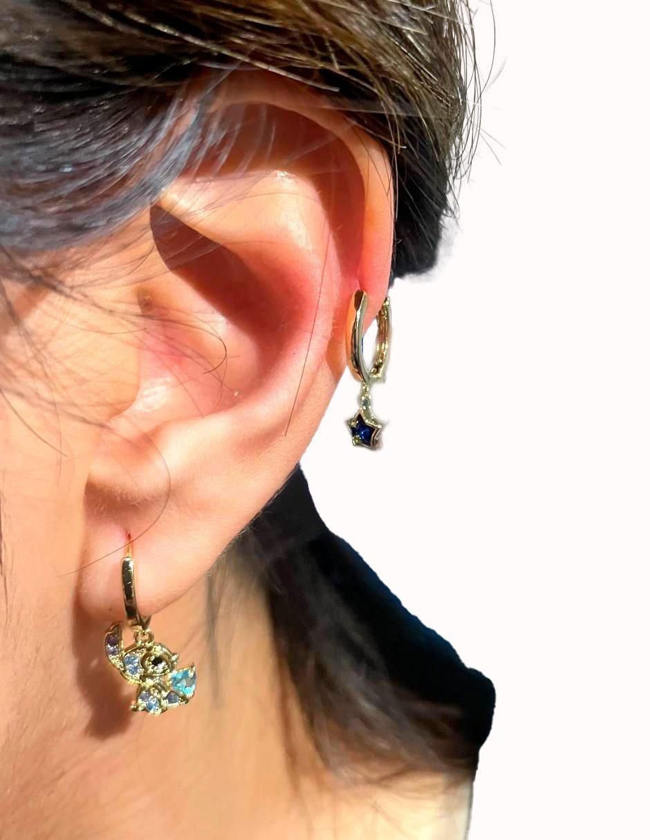 Set de aretes Stitch y Angel Stitch con acabado pulido zirconia cúbica 3