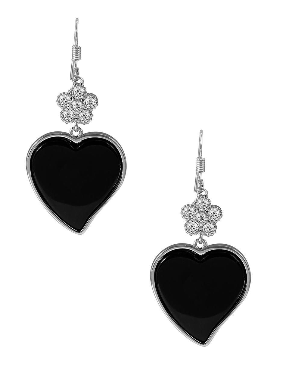 Aretes largos de corazón con acabado baño rodio zirconia 1