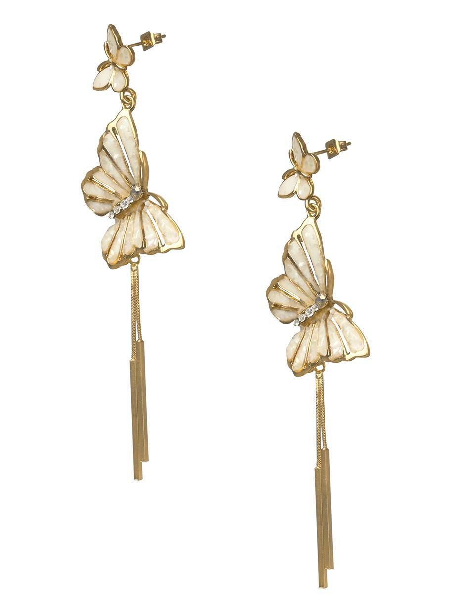 Aretes largos de mariposa chapa de oro 18 K cristal 4
