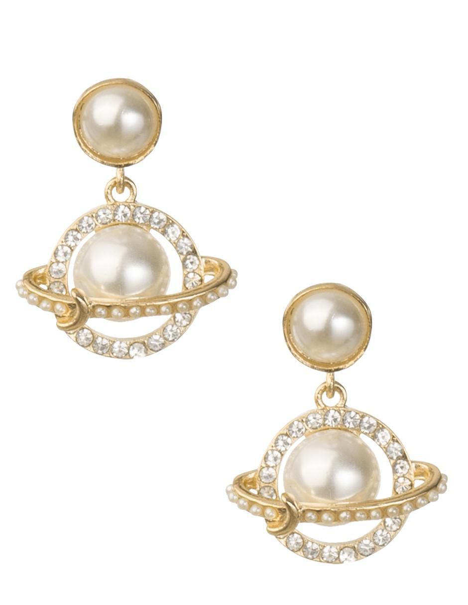 Aretes cortos de planeta con acabado chapa de oro zirconia