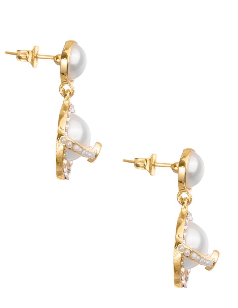 Aretes cortos de planeta con acabado chapa de oro zirconia 3