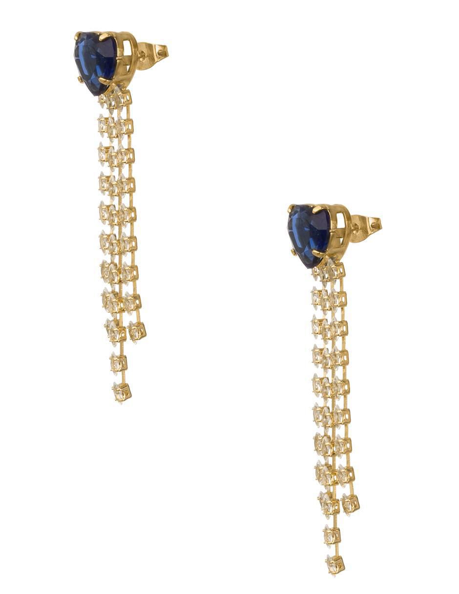 Aretes largos de corazón con acabado chapa de oro zirconia 3