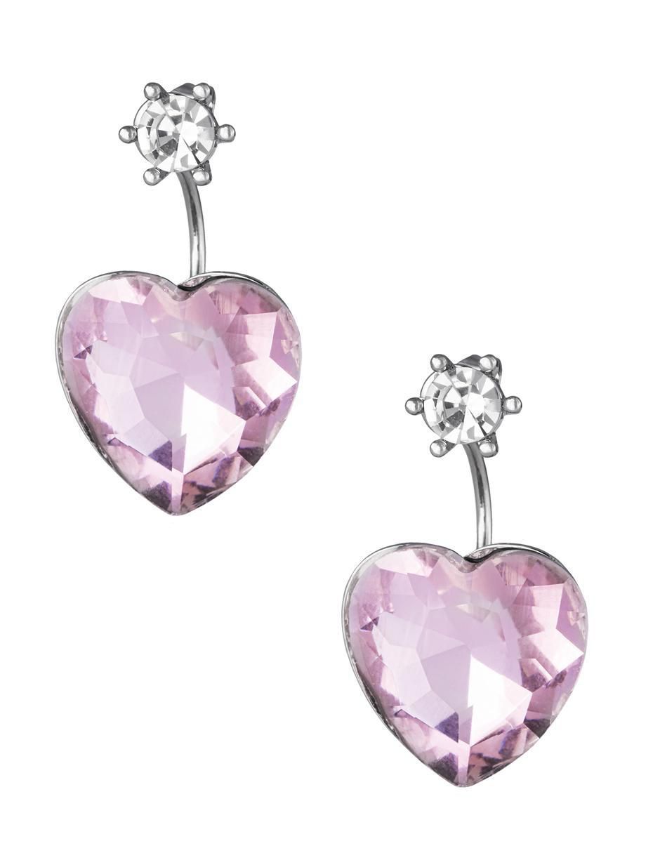 Aretes de corazón con acabado baño rodio cristal
