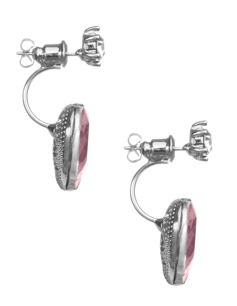 Aretes de corazón con acabado baño rodio cristal 3