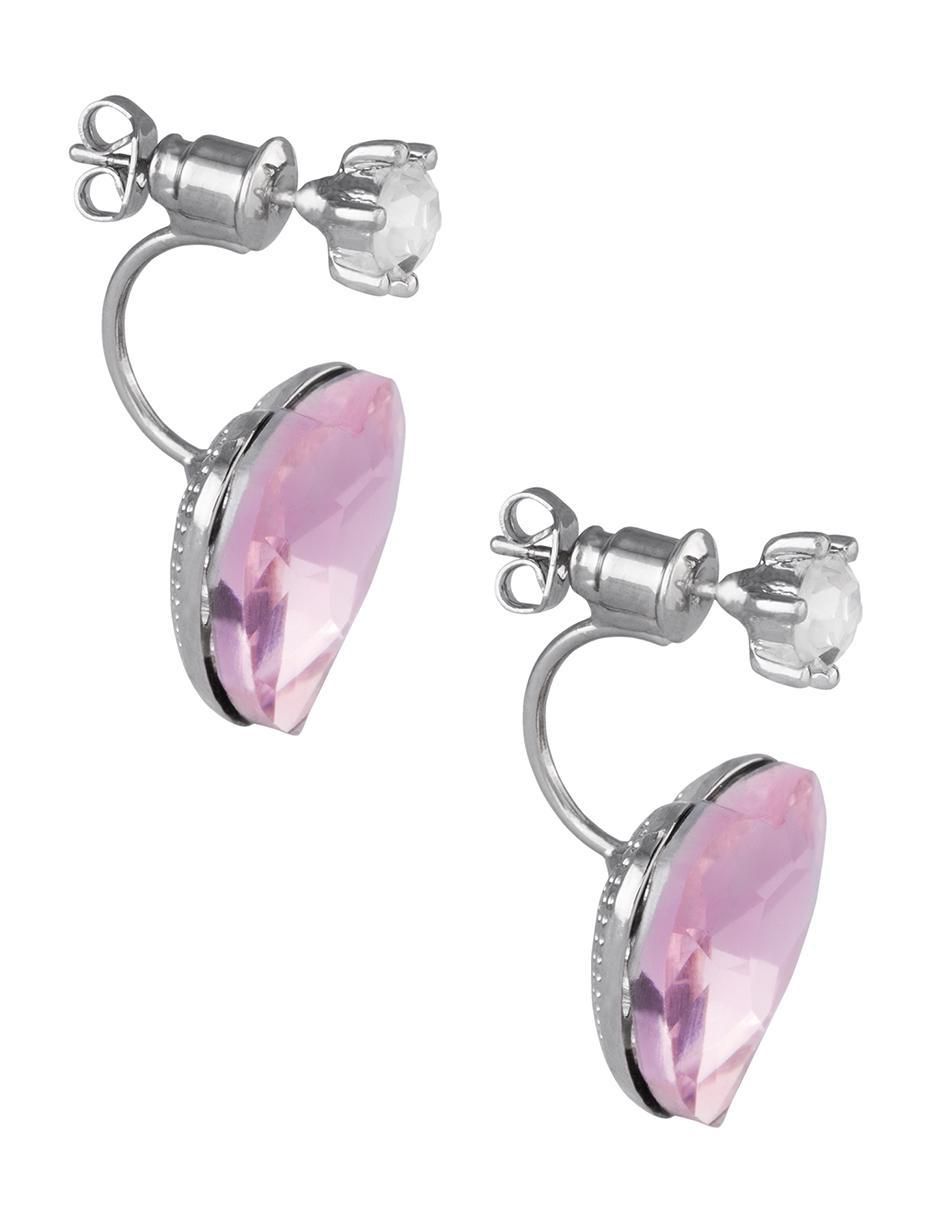 Aretes de corazón con acabado baño rodio cristal 4