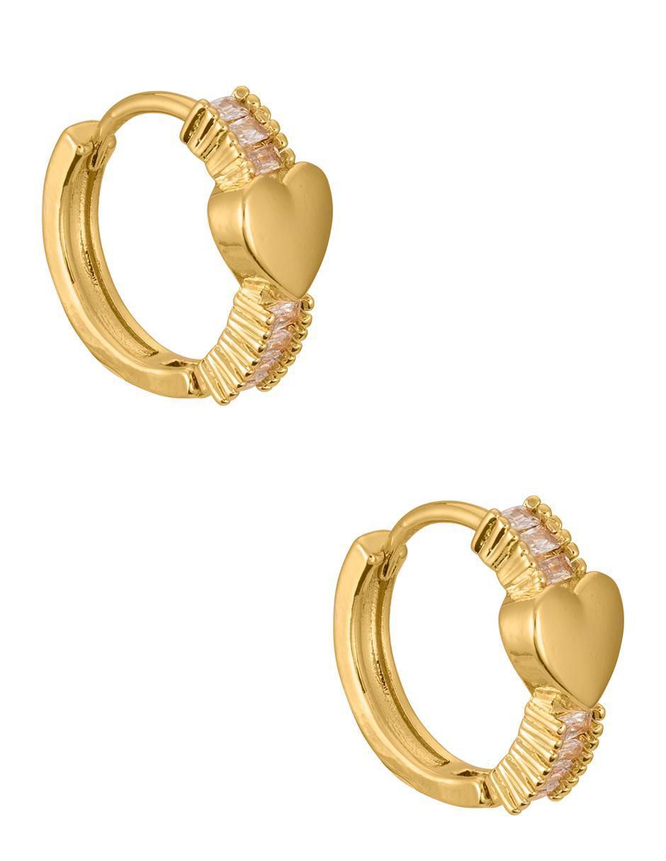 Aretes de corazón 18 K con acabado chapa de oro zirconia 4