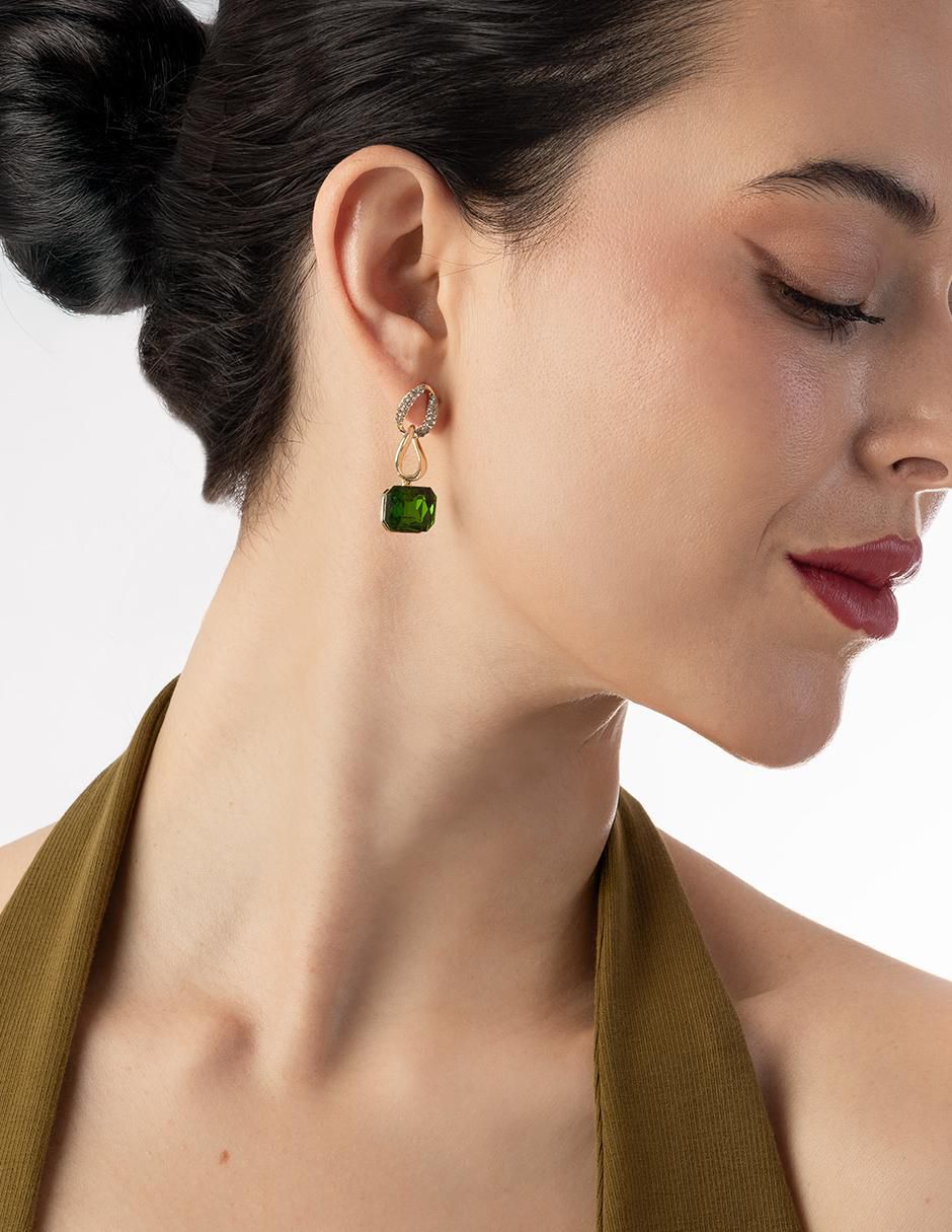 Aretes cuadrados 18 K con acabado chapa de oro cristal 4