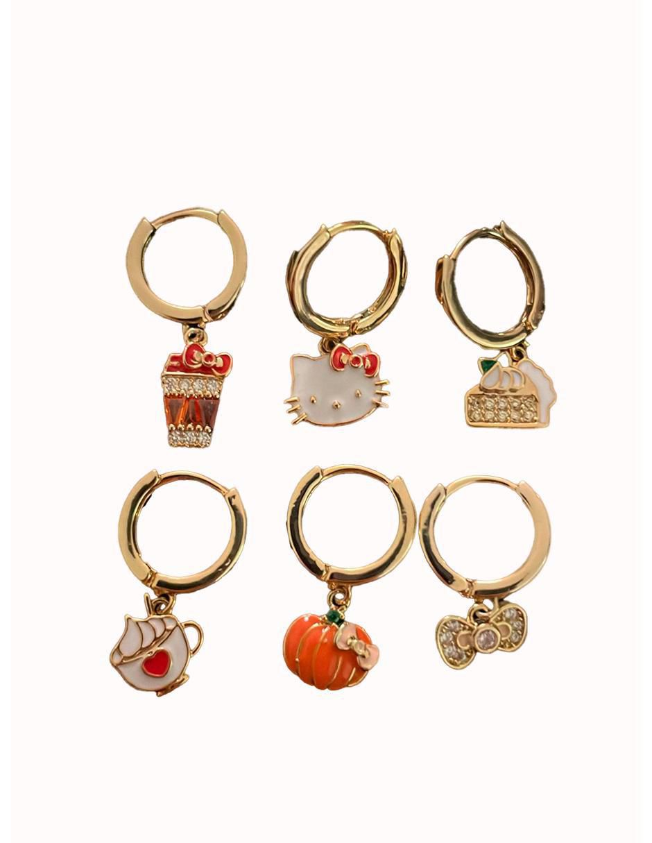 Set de aretes Hello Kitty Sanrio con acabado pulido zirconia cúbica