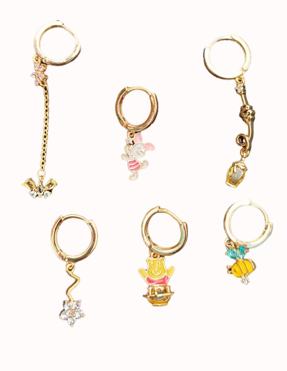 Set de aretes Winnie Pooh Disney con acabado pulido zirconia cúbica