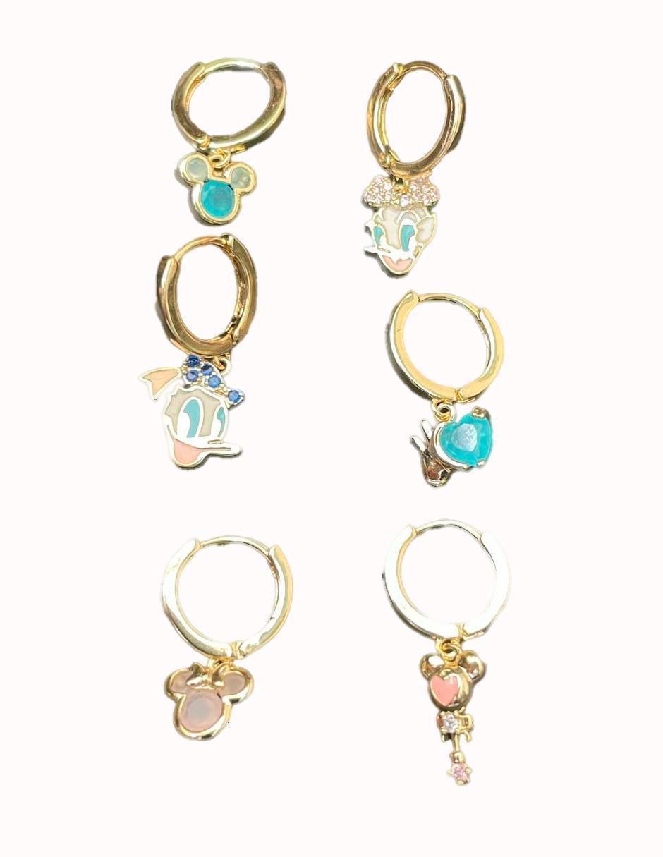 Set de arete Donald Duck Disney con acabado pulido zirconia cúbica
