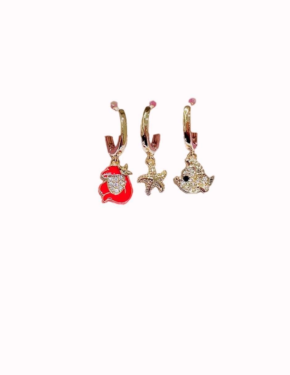 Set de aretes Úrsula Sirenita con acabado pulido zirconia cúbica 3