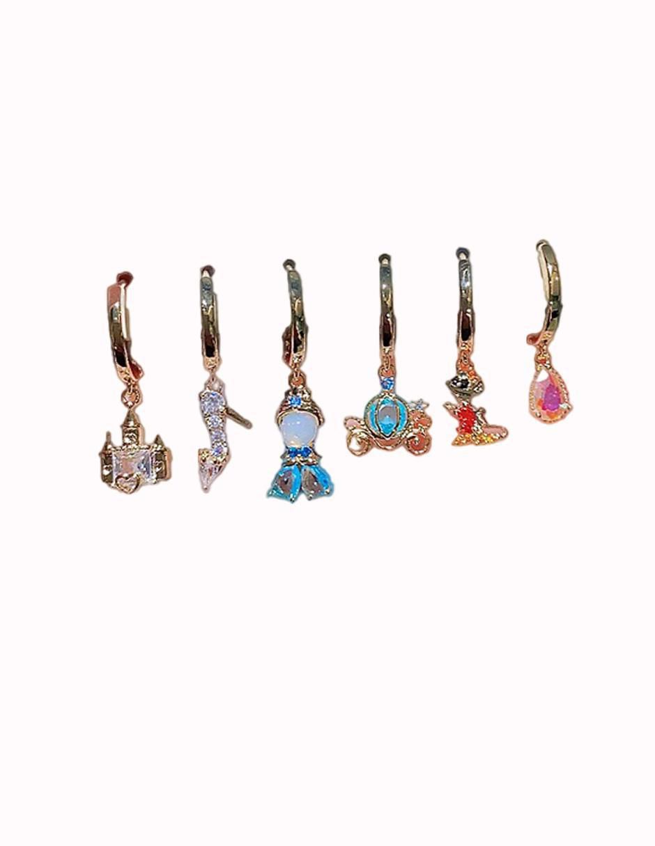 Set de aretes Cenicienta Princesas con acabado pulido zirconia cúbica