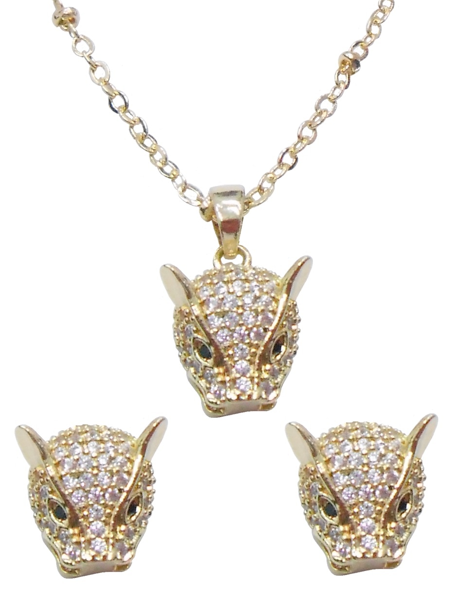 Aretes y collar de cabeza de pantera zirconia