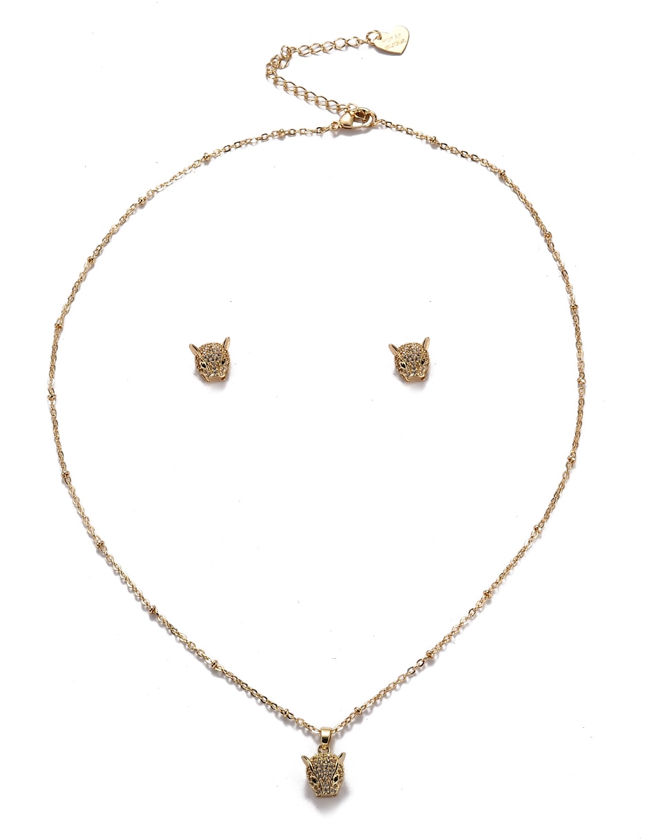 Aretes y collar de cabeza de pantera zirconia 5