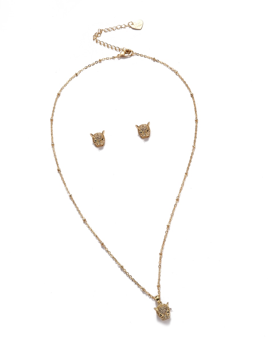Aretes y collar de cabeza de pantera zirconia 6