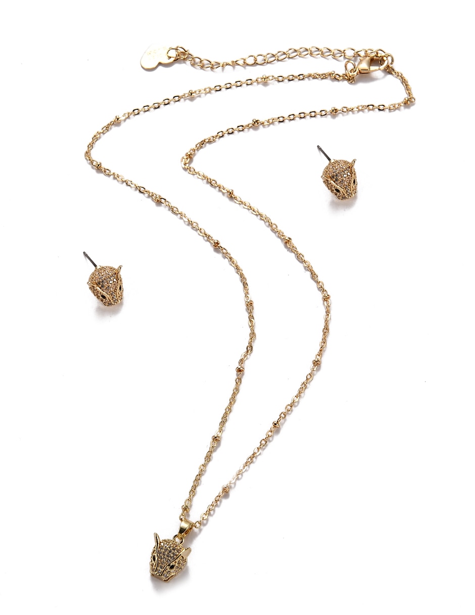 Aretes y collar de cabeza de pantera zirconia 7