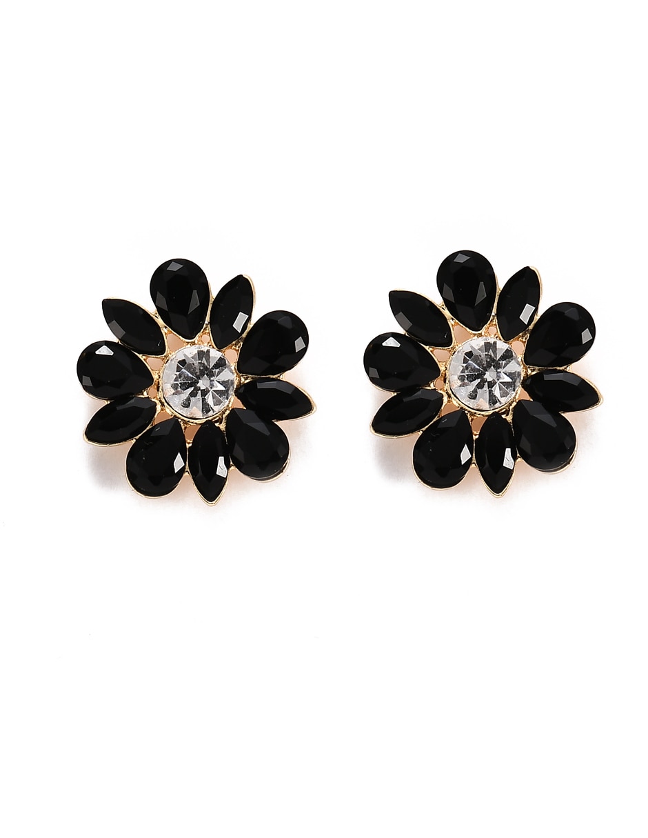 Aretes cortos de flor con acabado brillante cristal